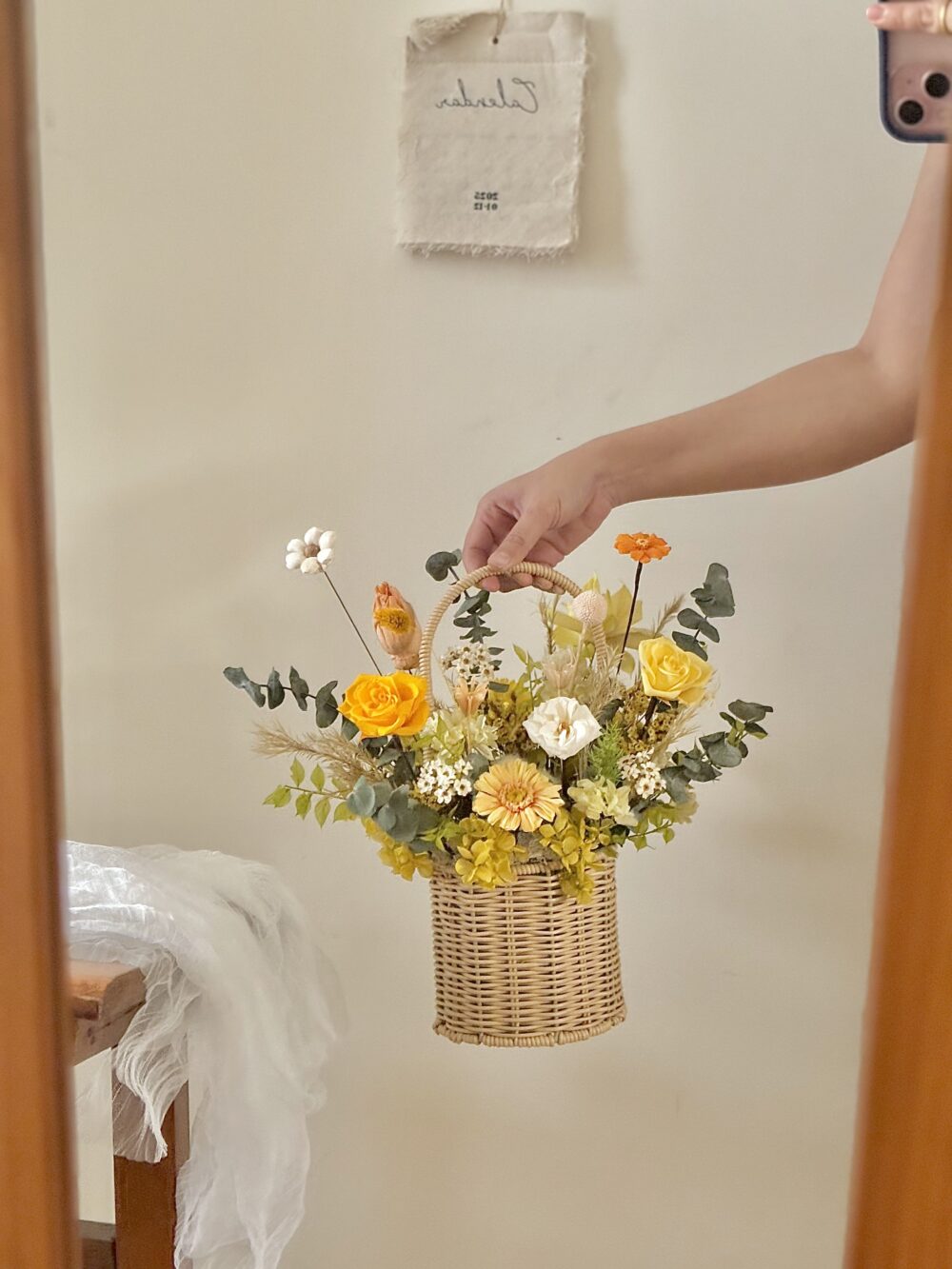 自然感鄉村風永生玫瑰花籃